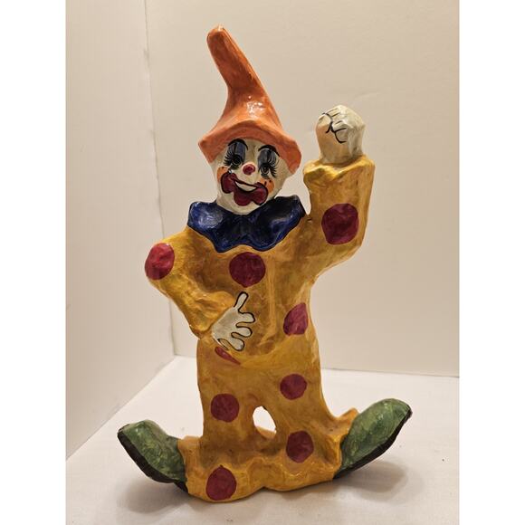 Mexican VTG 70s Art Paper Mache Clown Set of 2 Clown Figurines 14" - Picture 3 of 16